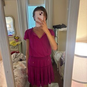 Skies Are Blue Pink Flutter Sleeve V-Neck Sundress